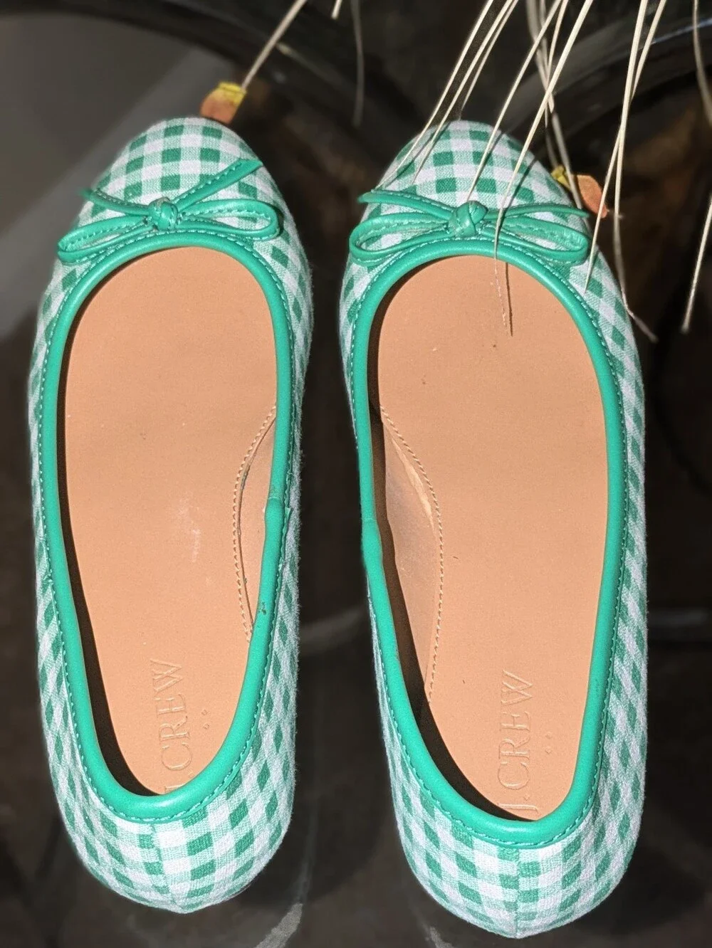 🔥FINAL🔥J. Crew Green Gingham Ballet Flats - Picture 3 of 6
